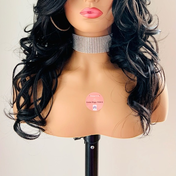 Effortless Style 22” Black Brown Premium Fiber Wig with Bangs - Picture 2 of 10